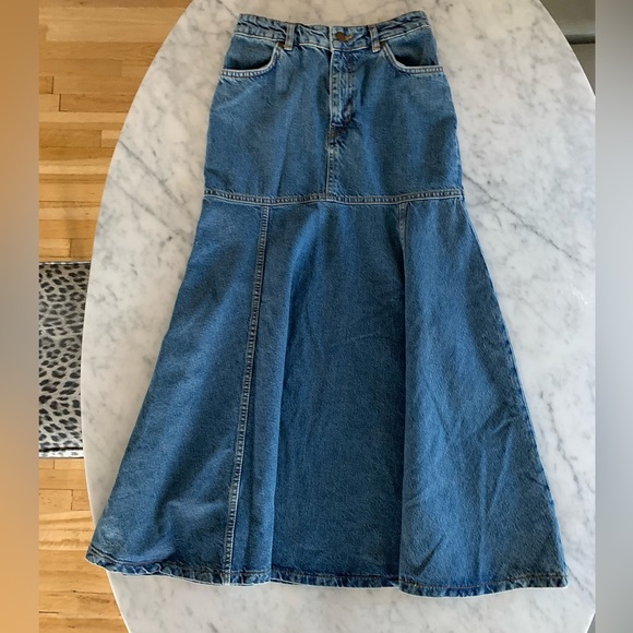 Zara denim skirt with drop waist and flared hem midi length size XS - Picture 5 of 10